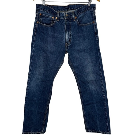 Levi’s 505 Mens 100% Cotton Dark Wash Straight Leg Denim Blue Jeans Size 34 x 29 - Picture 1 of 13